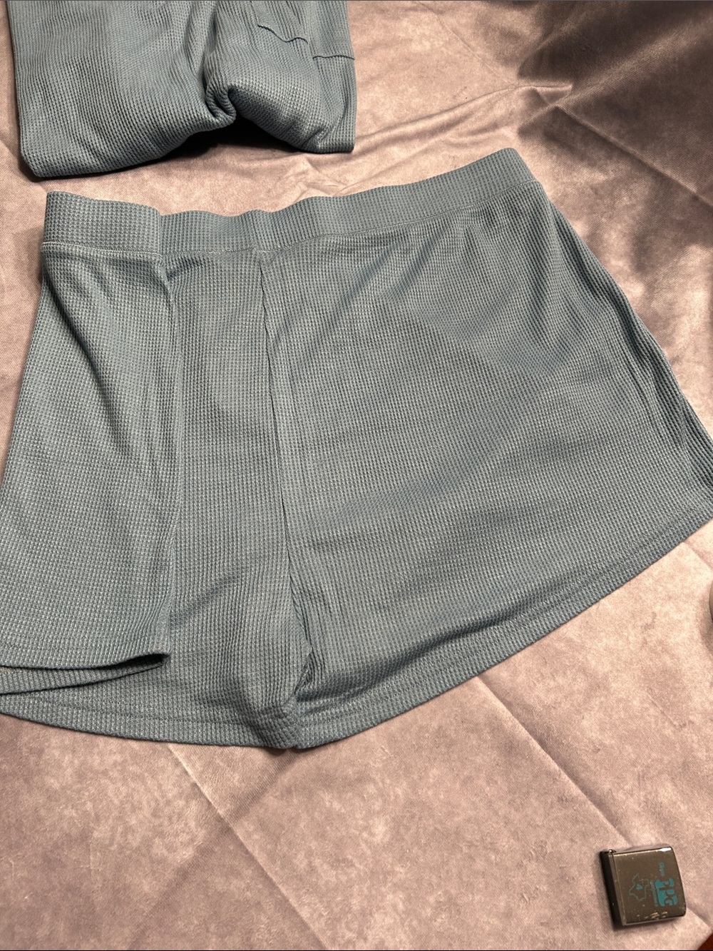 Serra Light Aqua Blue Waffle Knit Henley Short Pajama Set - Picture 3 of 12